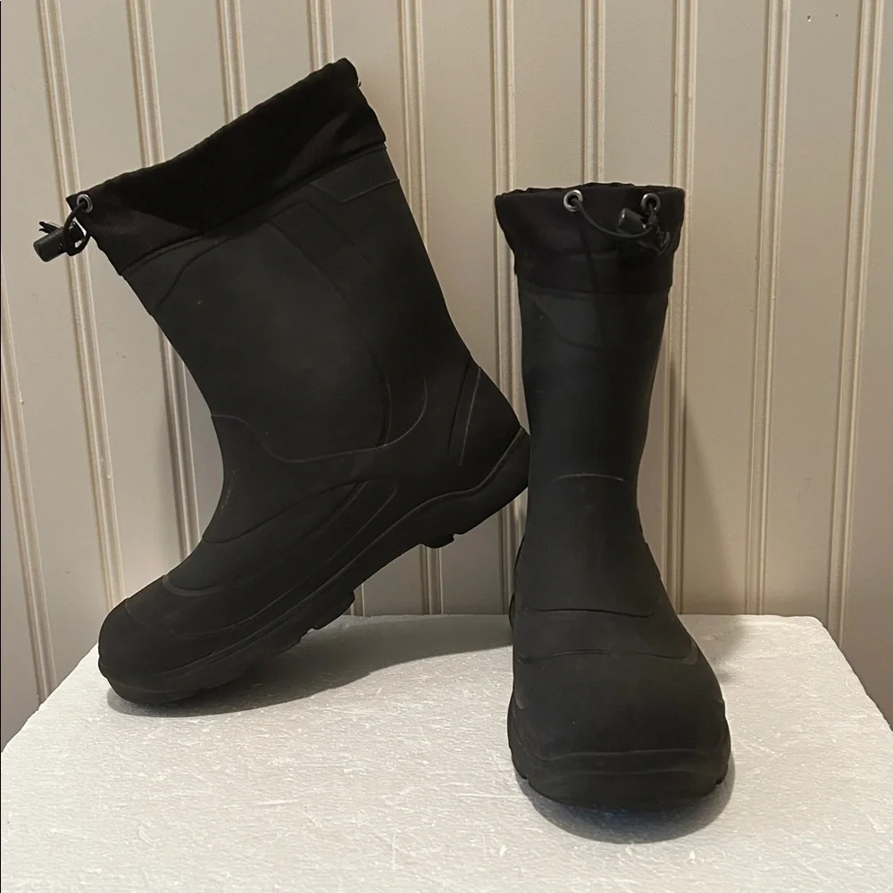 Kamik Men's Slip In Black Waterproof Rubber Rain/Snow Boots elastic size 6